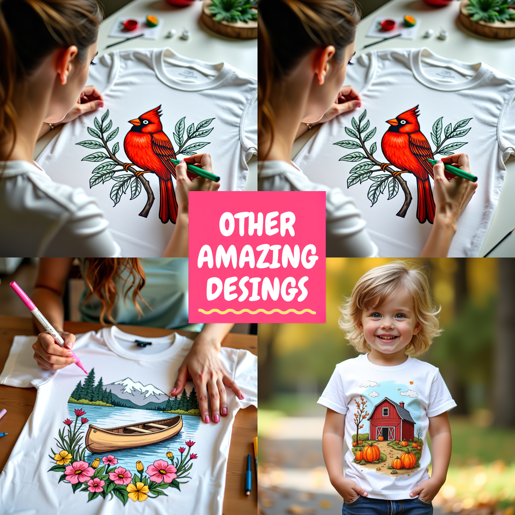 Women's T-shirt Coloring Kit with 10 Fabric Markers - Mountain Cabin