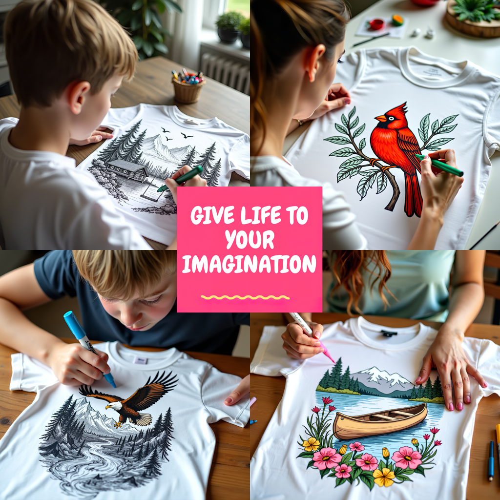 Unisex T-shirt Coloring Kit with 10 Fabric Markers - Lakeside Scenery
