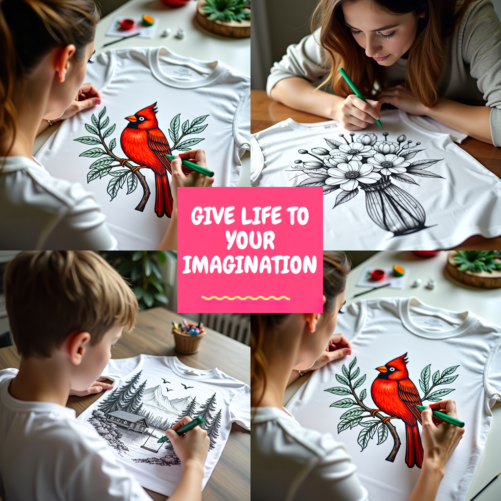 Women's T-shirt Coloring Kit with 10 Fabric Markers - Lakeside Scenery
