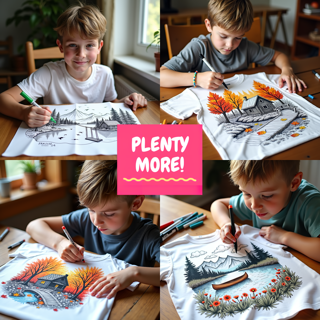 Kid's T-shirt Coloring Kit with 10 Fabric Markers - Cabin by the Lake