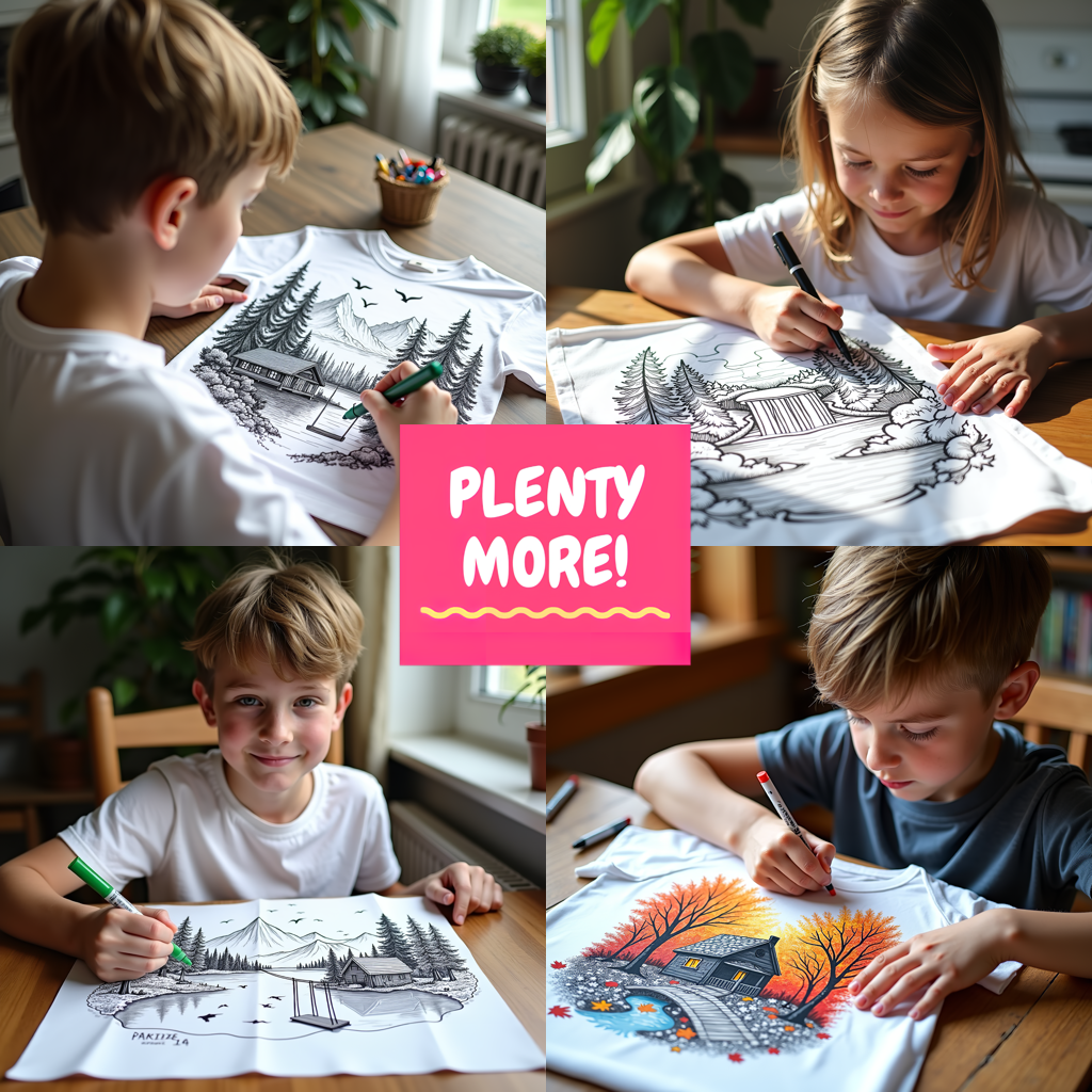 Kid's T-shirt Coloring Kit with 10 Fabric Markers - Mountain Cabin