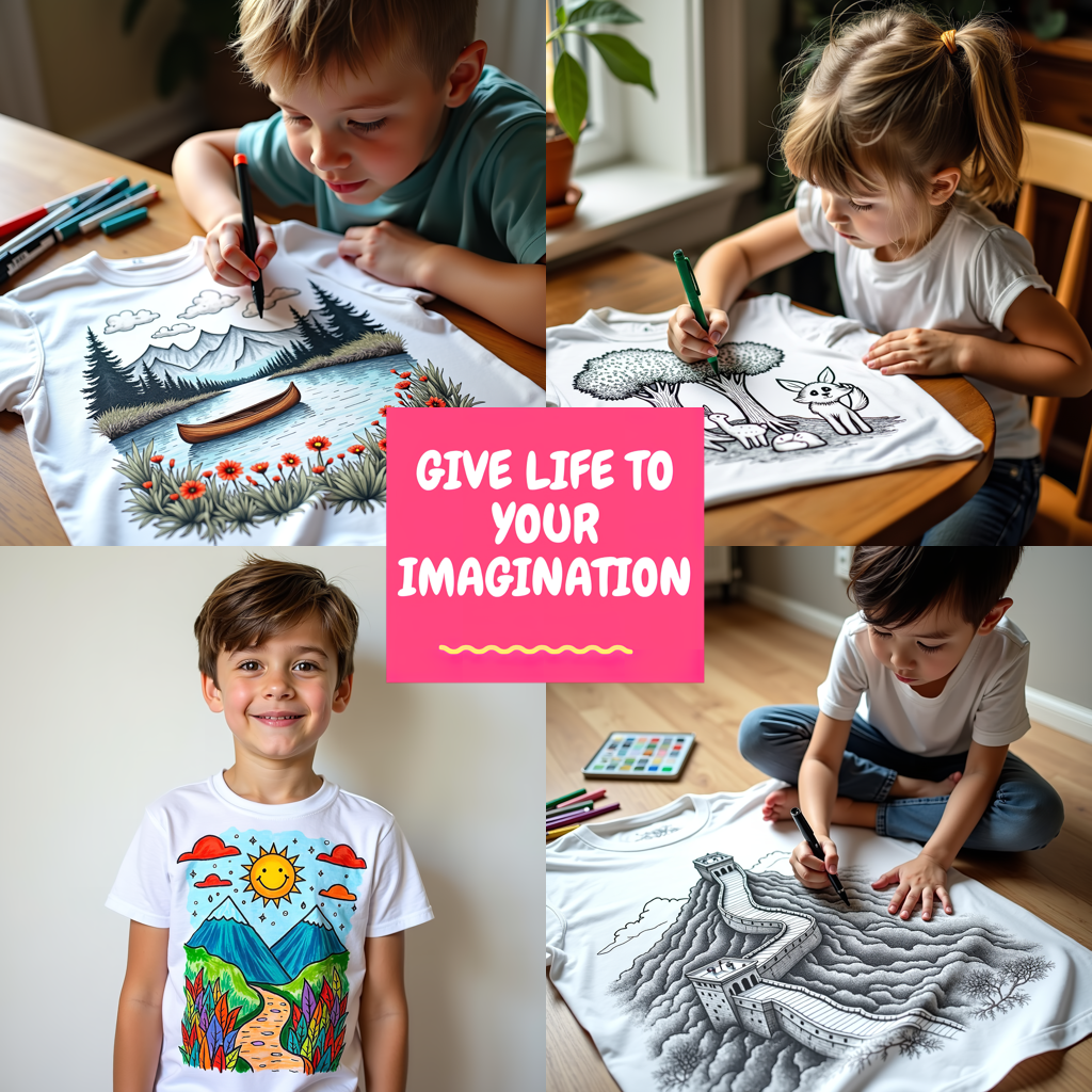 Kid's T-shirt Coloring Kit with 10 Fabric Markers - Mountain Cabin