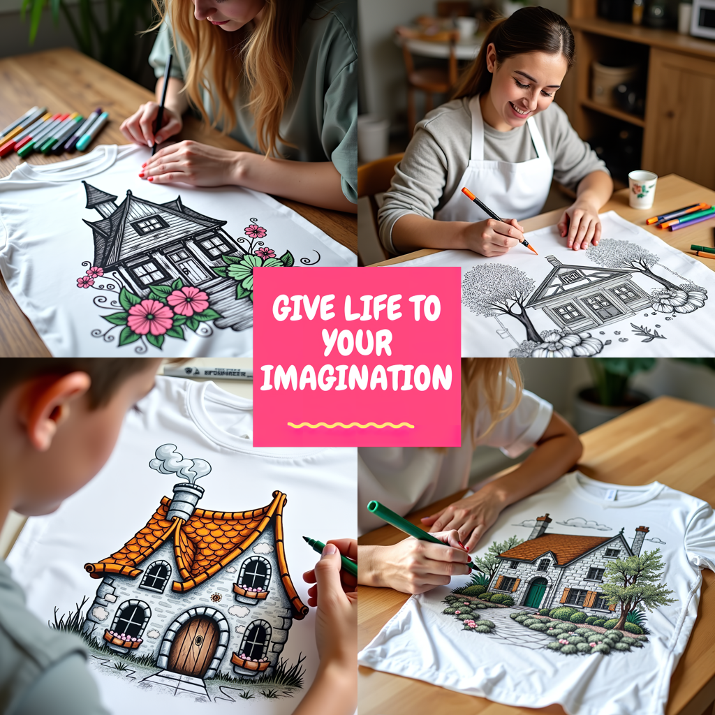 Adult Sweatshirt Coloring Kit with 10 Fabric Markers - Cottage in Nature