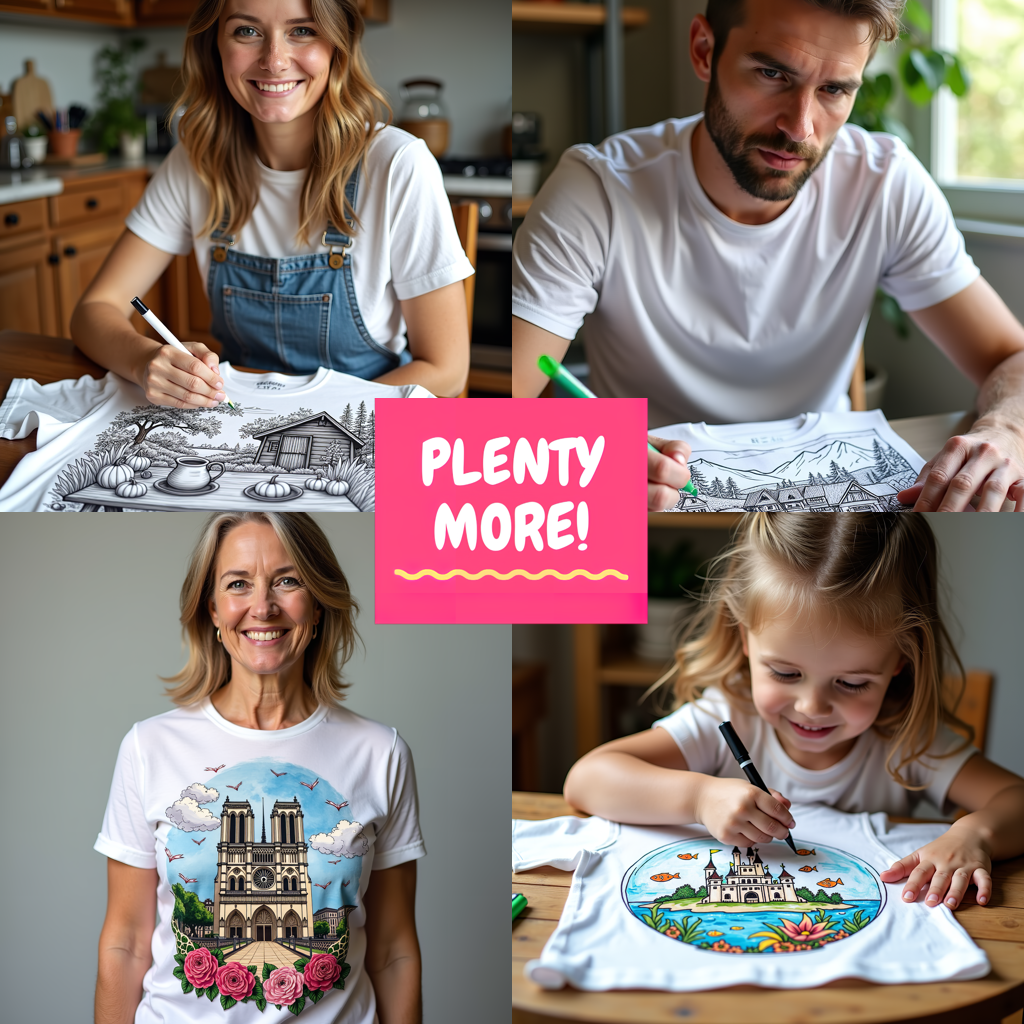 Unisex T-shirt Coloring Kit with 10 Fabric Markers - Cottage in Nature