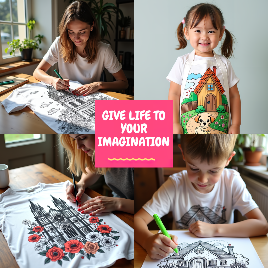 Women's T-shirt Coloring Kit with 10 Fabric Markers - Cottage in Nature