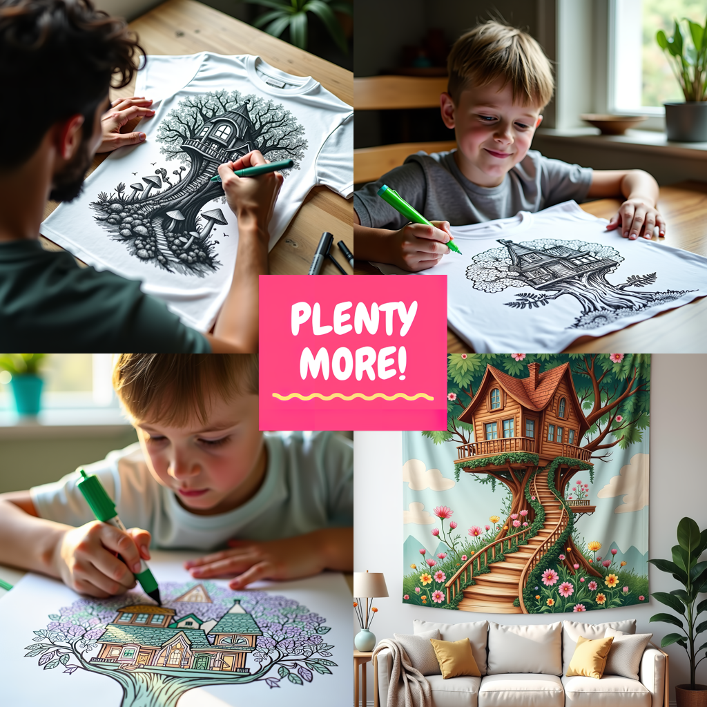 Adult Sweatshirt Coloring Kit with 10 Fabric Markers - Fantasy Treehouse