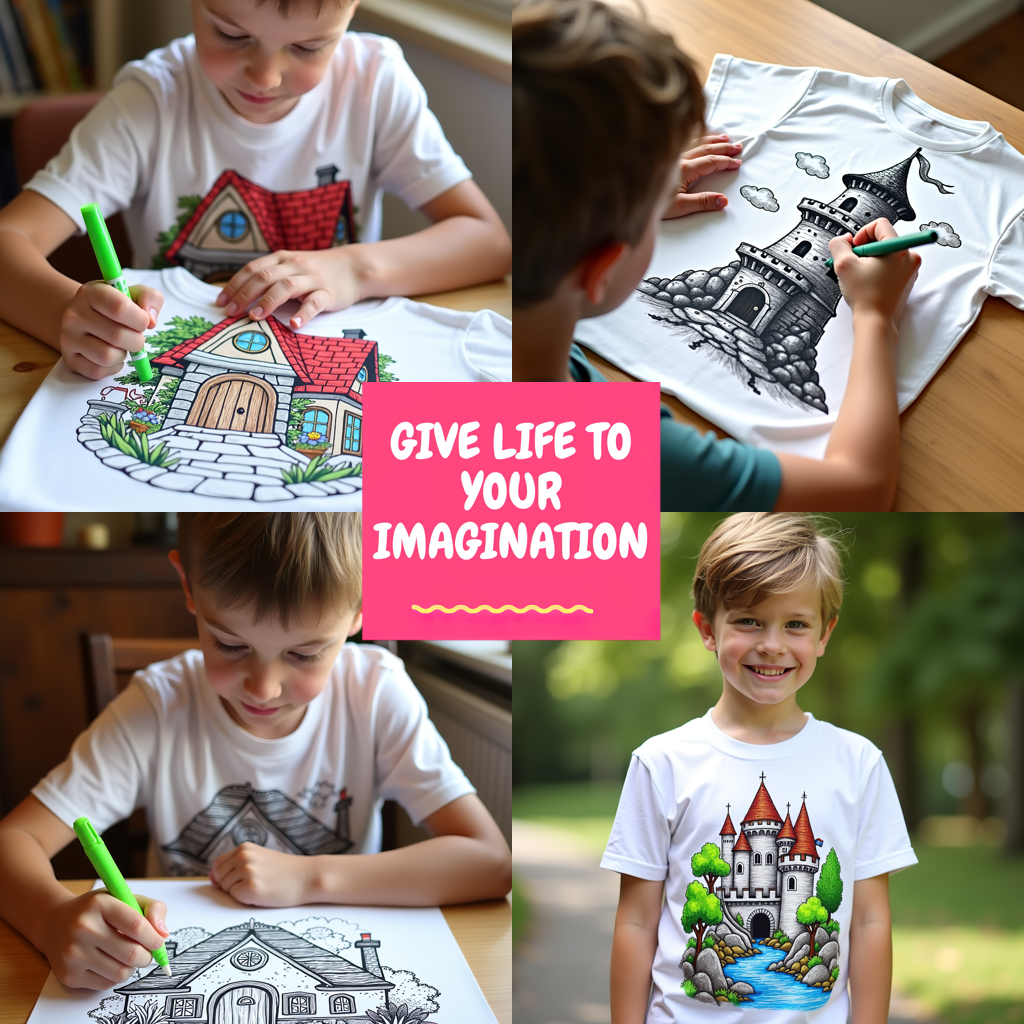 Kid's T-shirt Coloring Kit with 10 Fabric Markers - Lake House