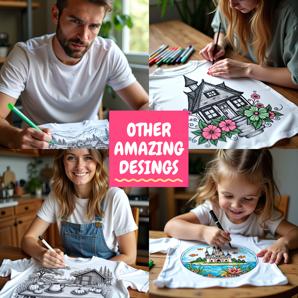 Unisex T-shirt Coloring Kit with 10 Fabric Markers - Lake House