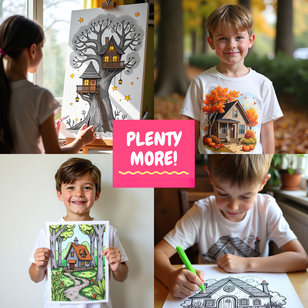 Kid's T-shirt Coloring Kit with 10 Fabric Markers - Cabin in Nature