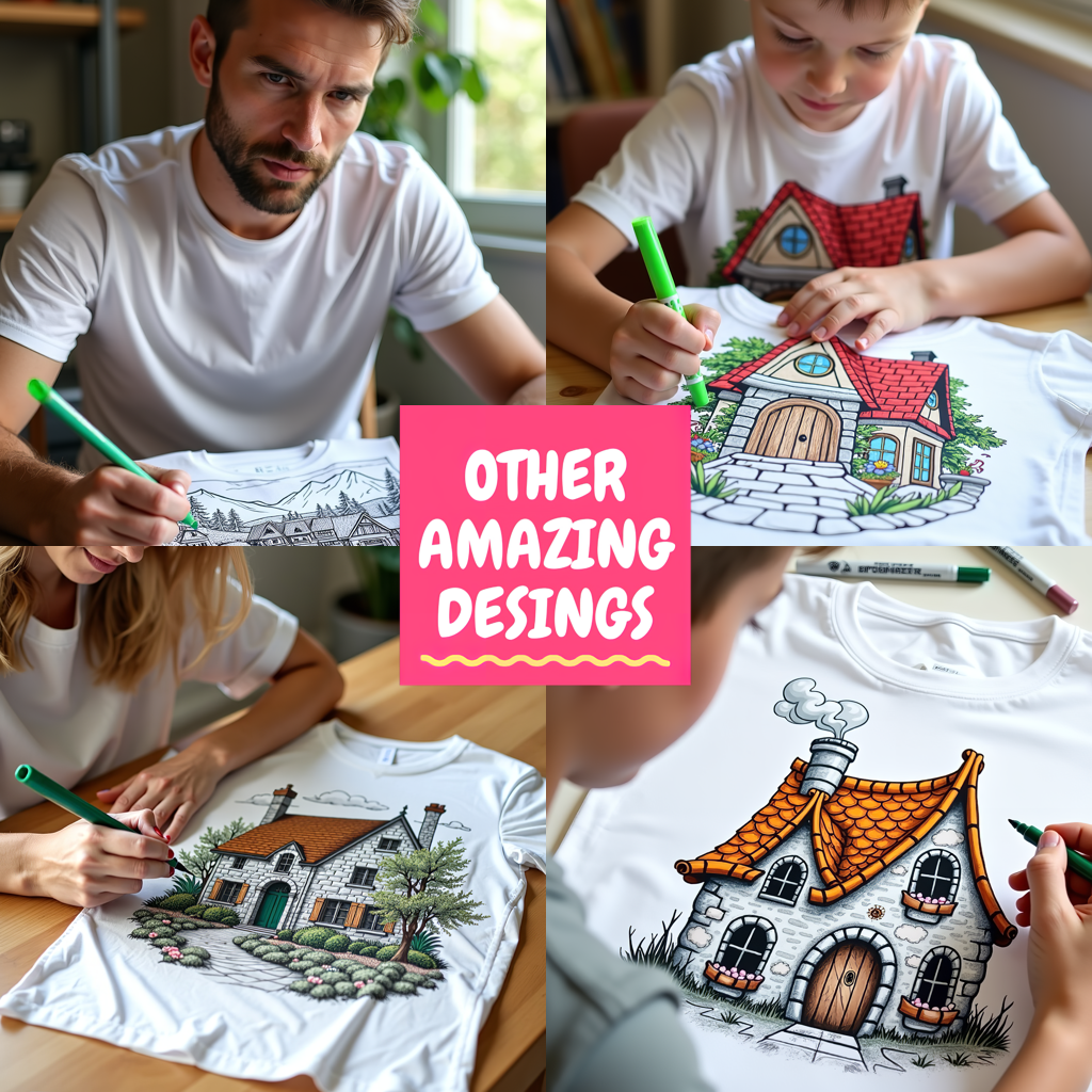 Kid's T-shirt Coloring Kit with 10 Fabric Markers - Cabin in Nature