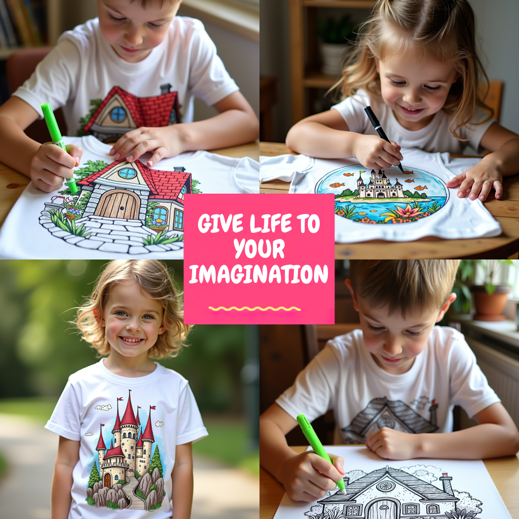 Kid's T-shirt Coloring Kit with 10 Fabric Markers - Grand Library Interior