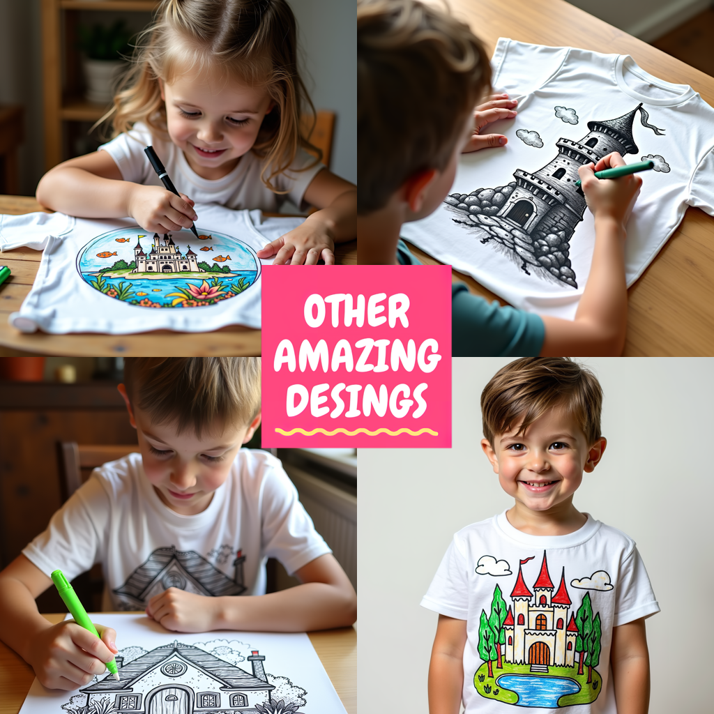 Kid's T-shirt Coloring Kit with 10 Fabric Markers - Medieval Library