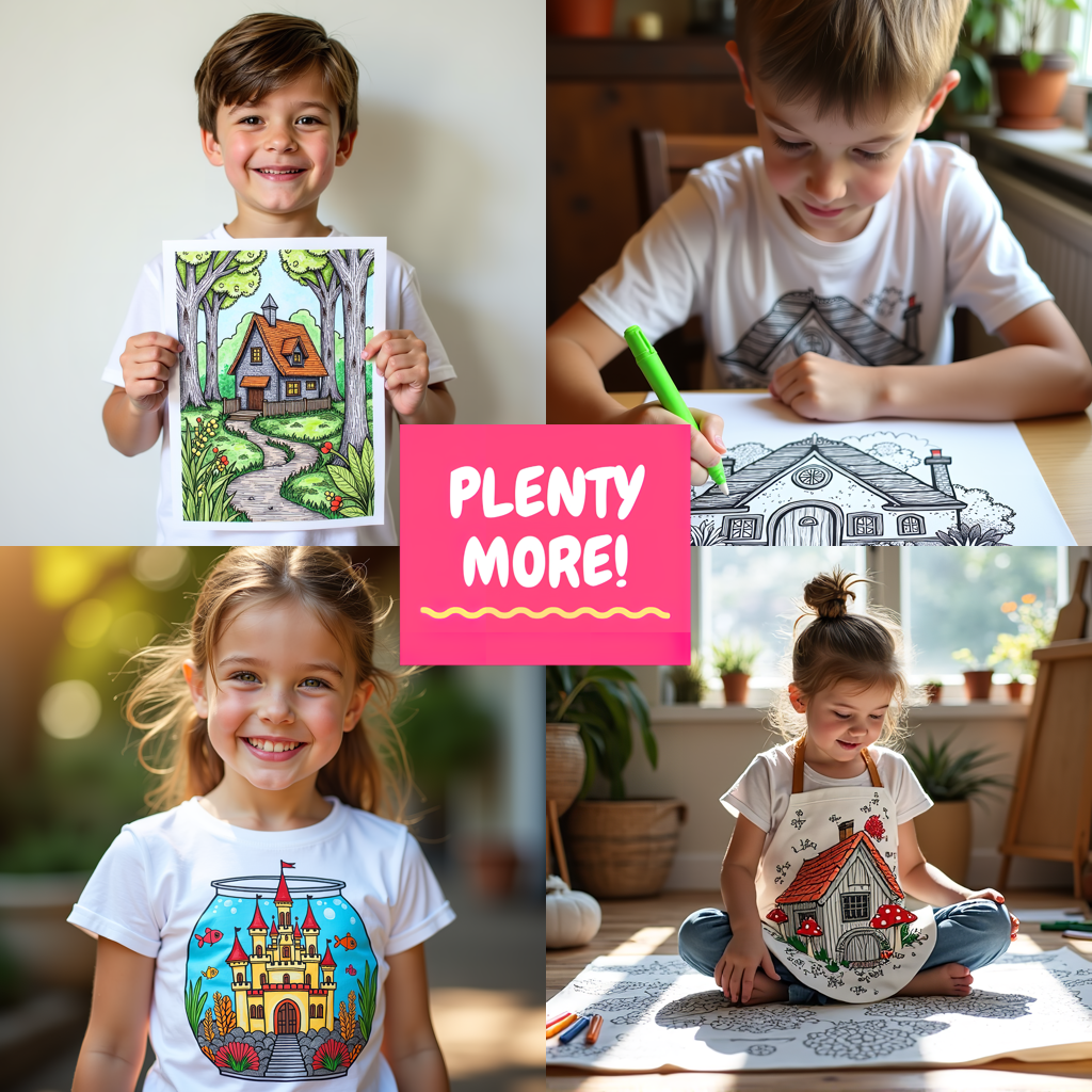 Kid's T-shirt Coloring Kit with 10 Fabric Markers - Victorian-style Library