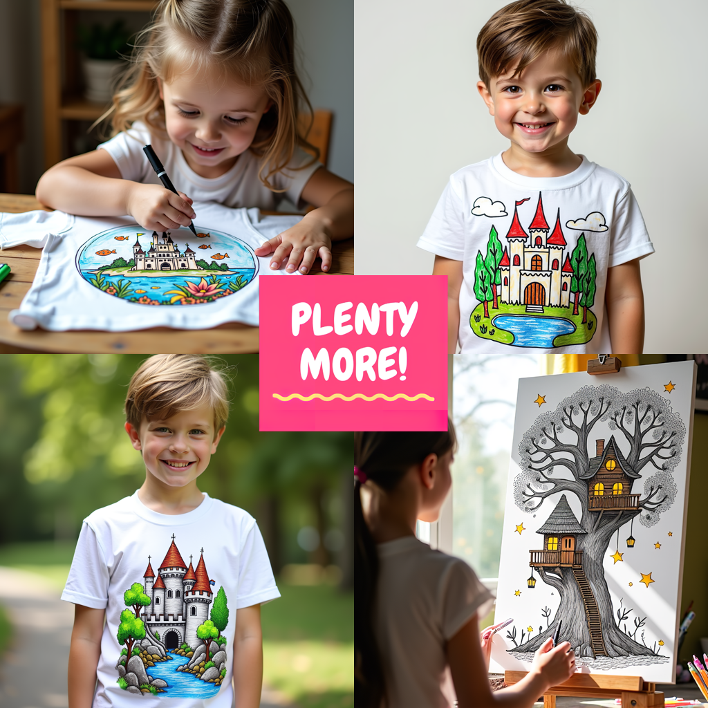 Kid's T-shirt Coloring Kit with 10 Fabric Markers - Library Interior