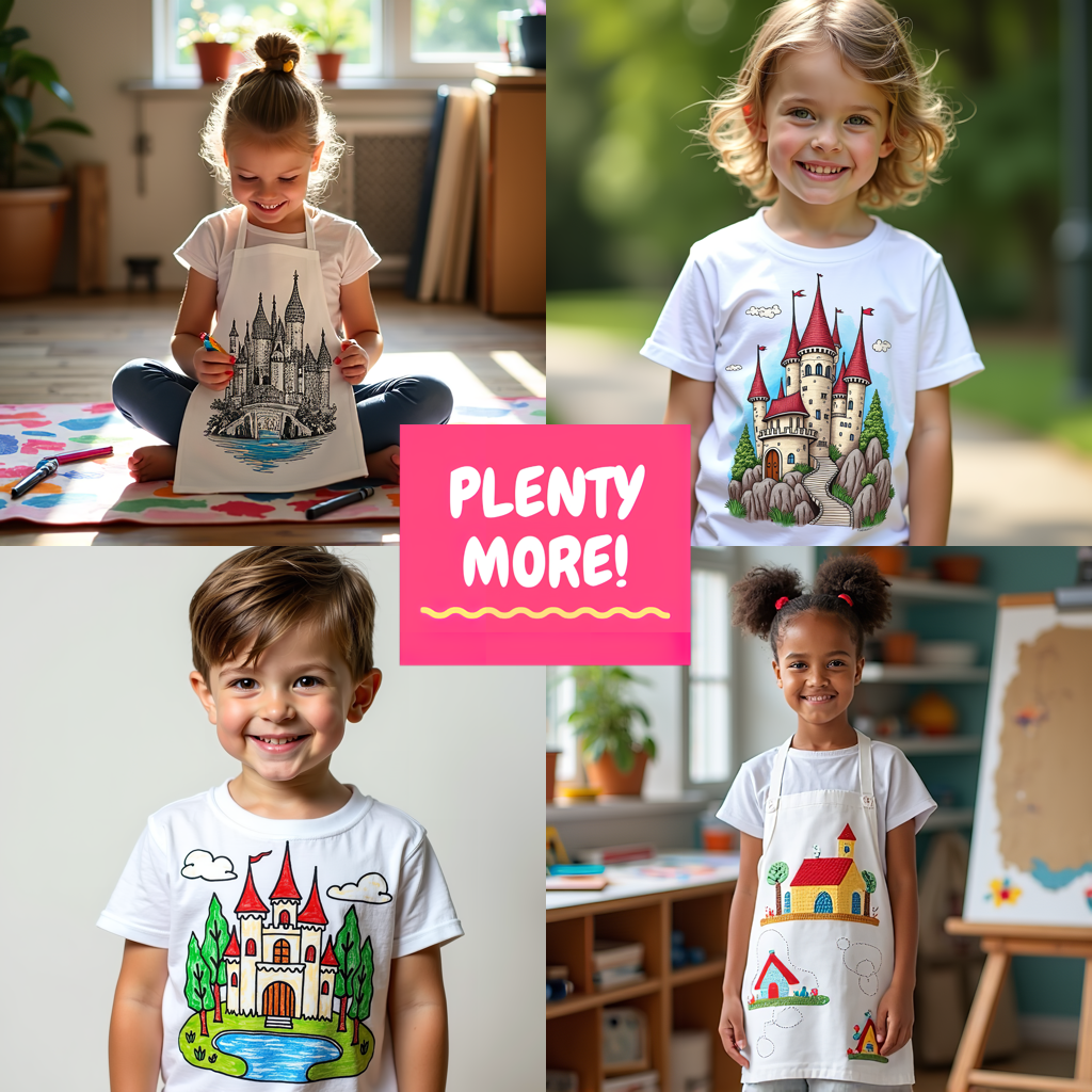 Unisex T-shirt Coloring Kit with 10 Fabric Markers - Fantasy Castle