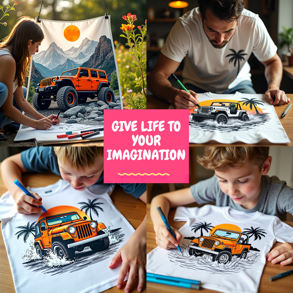 Blanket Coloring Kit with 10 Fabric Markers - Jeep on Beach