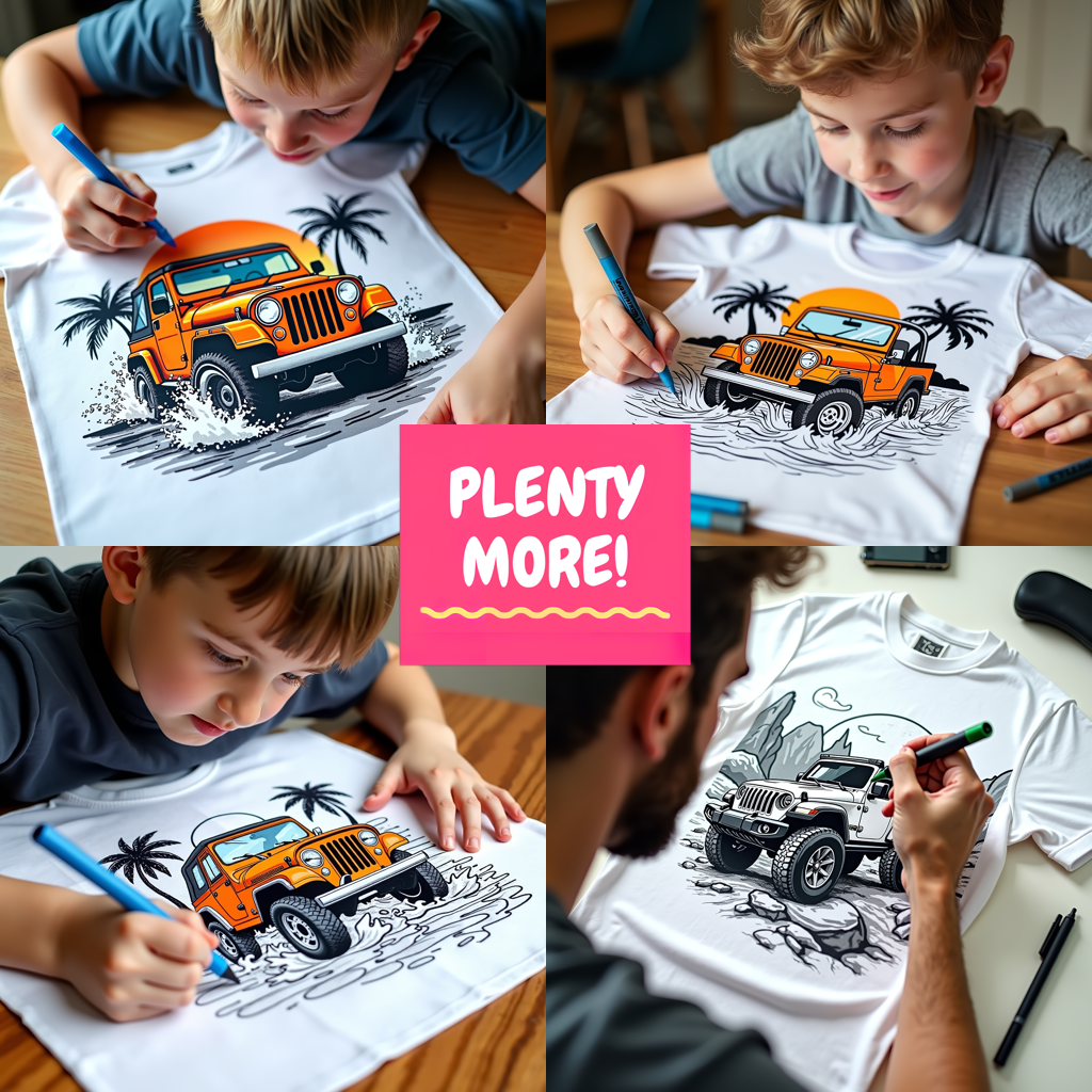 Kid's T-shirt Coloring Kit with 10 Fabric Markers - Jeep