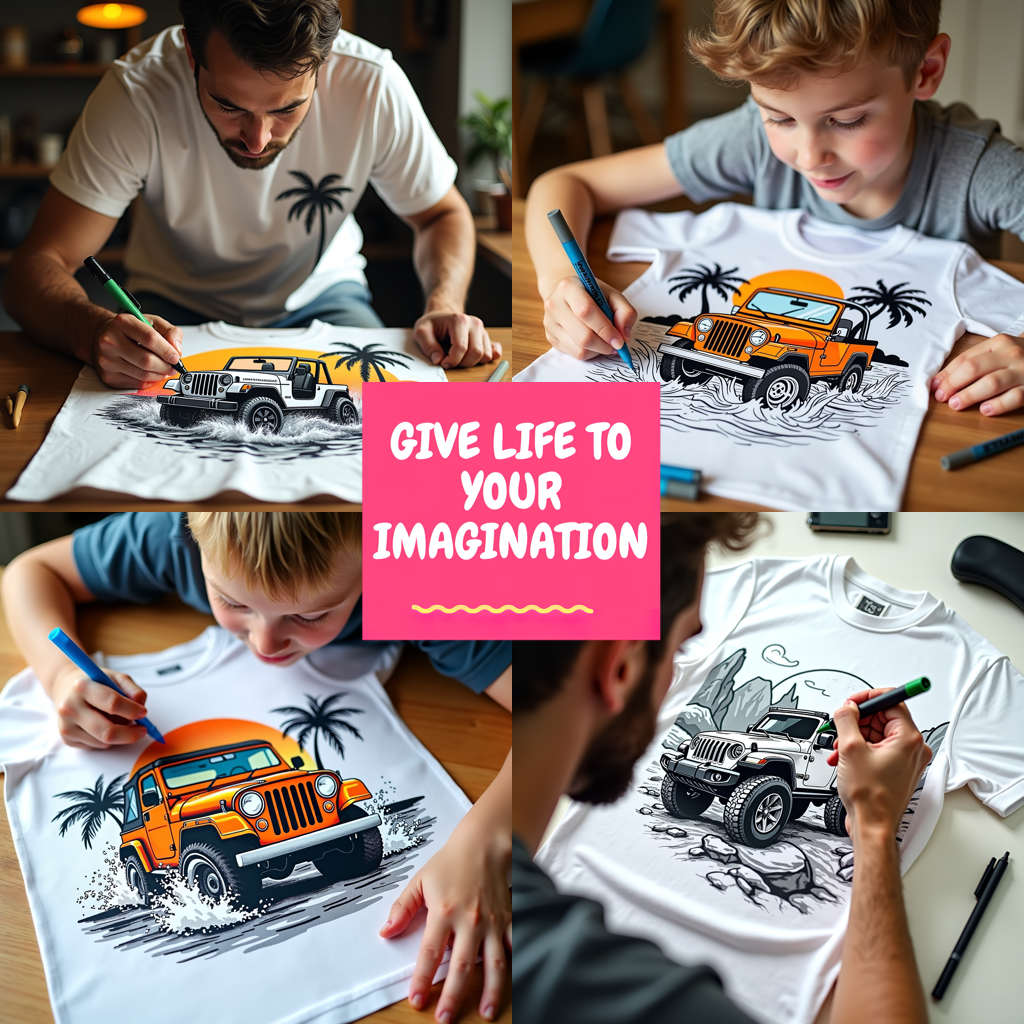 Unisex T-shirt Coloring Kit with 10 Fabric Markers - Jeep