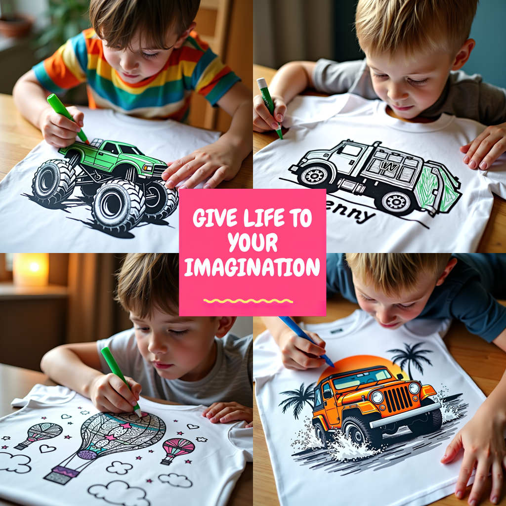 Kid's T-shirt Coloring Kit with 10 Fabric Markers - Classic Car