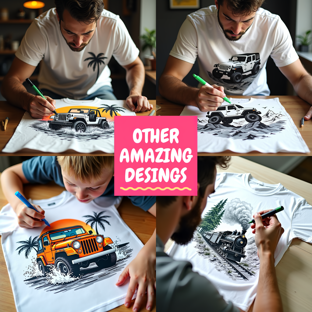 Unisex T-shirt Coloring Kit with 10 Fabric Markers - Classic Car