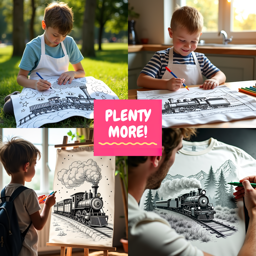 Blanket Coloring Kit with 10 Fabric Markers - Steam Train