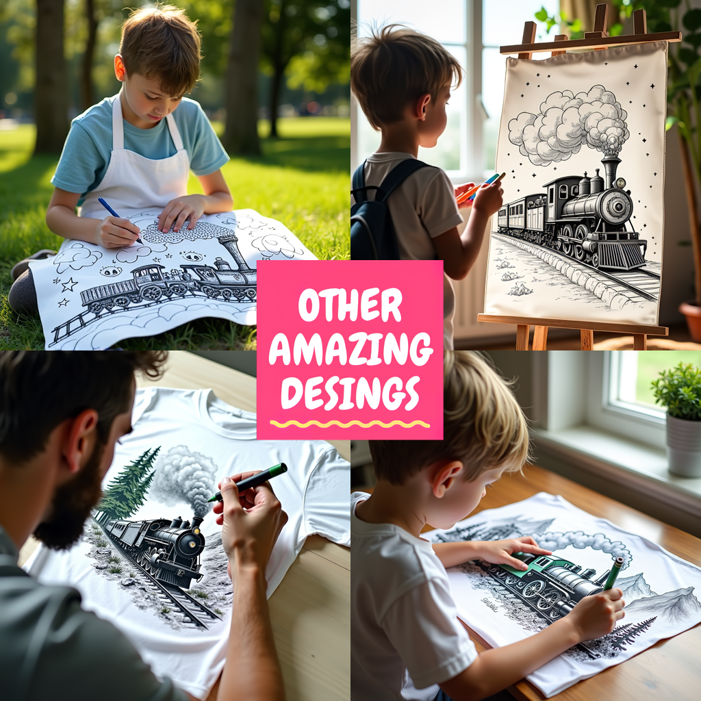Apron Coloring Kit with 10 Fabric Markers - Steam Train