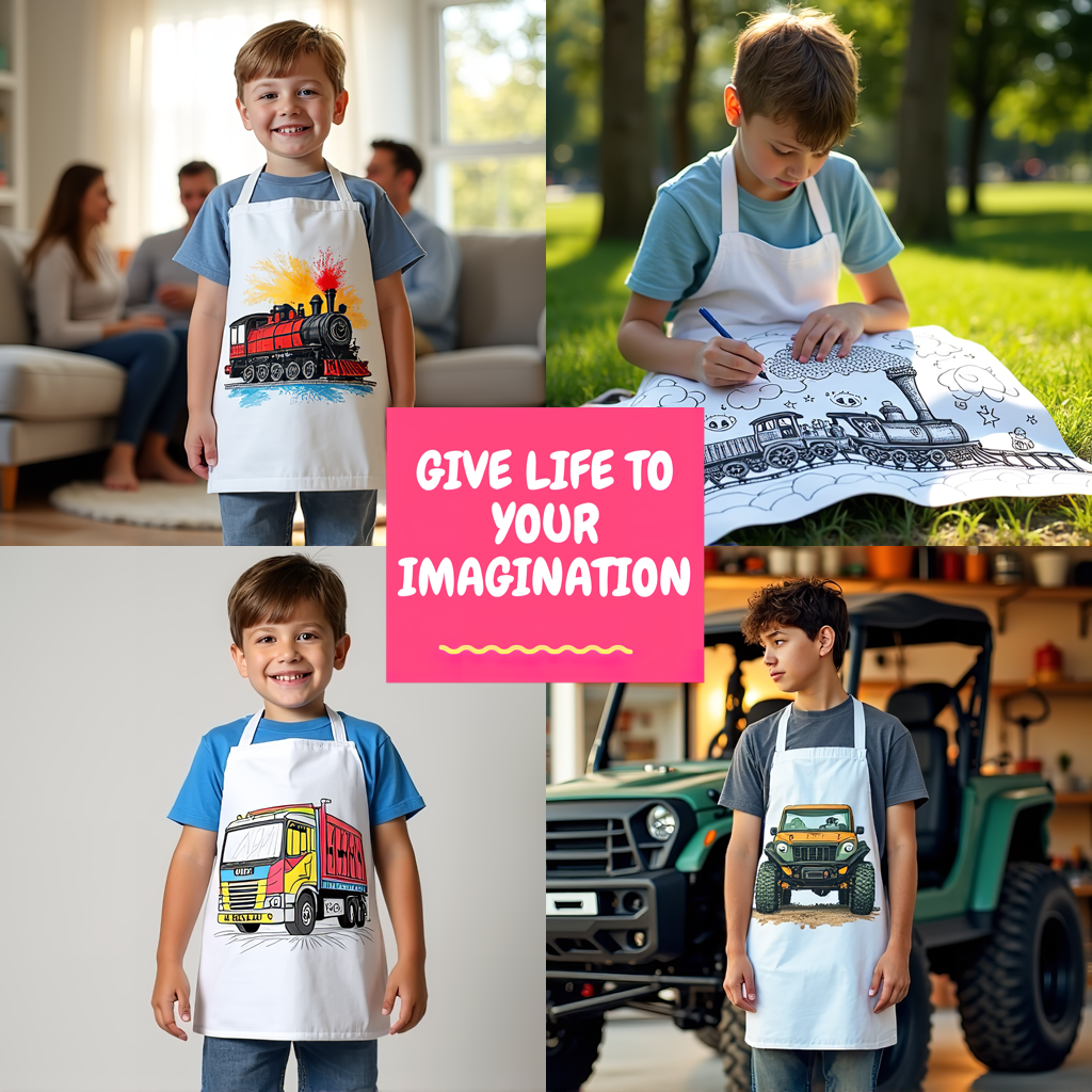 Apron Coloring Kit with 10 Fabric Markers - Steam Train