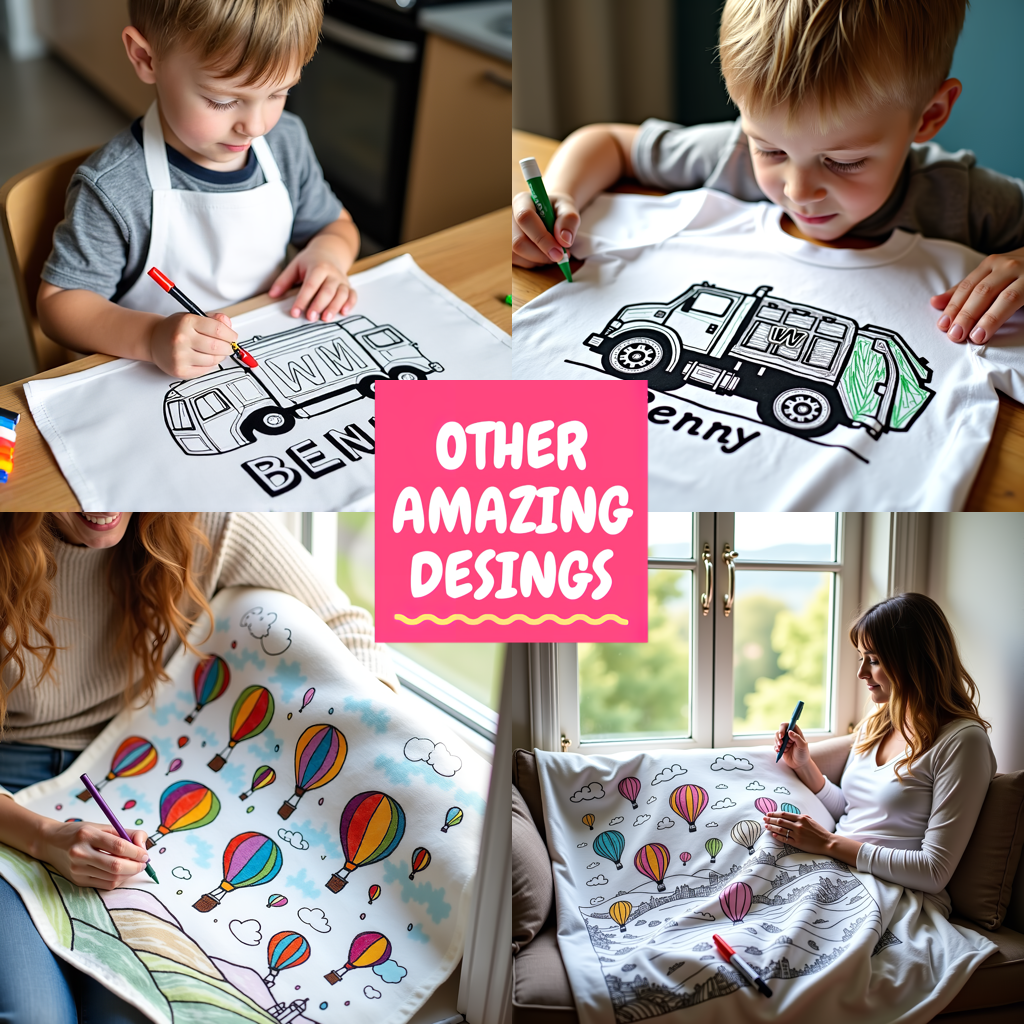 Blanket Coloring Kit with 10 Fabric Markers - Garbage Truck