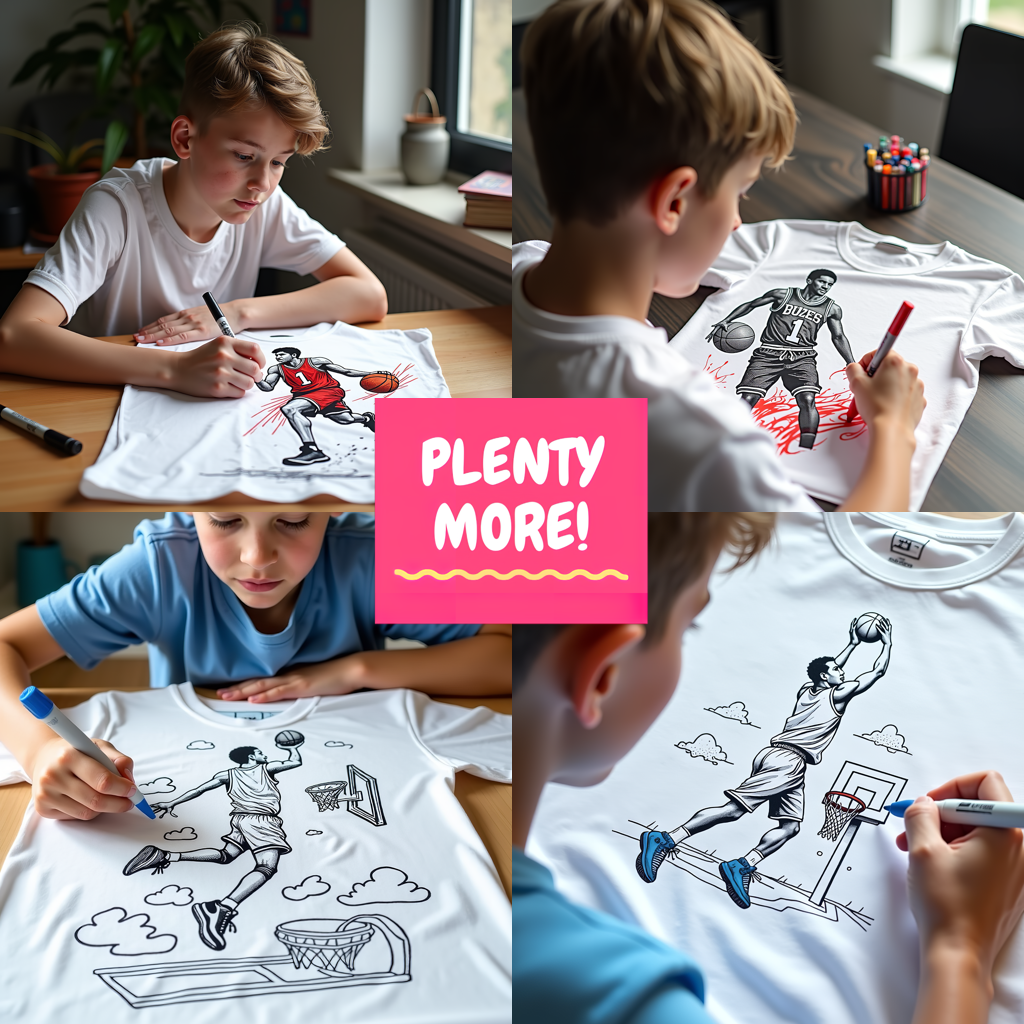 Unisex T-shirt Coloring Kit with 10 Fabric Markers - Basketball Players