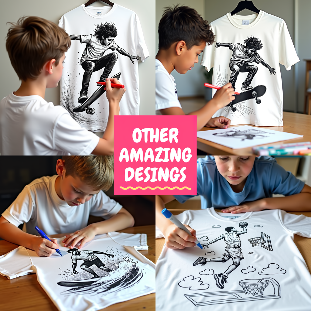 Unisex T-shirt Coloring Kit with 10 Fabric Markers - Girl Skateboarding