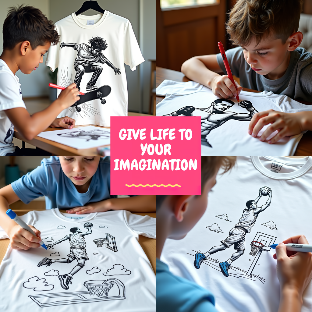 Kid's T-shirt Coloring Kit with 10 Fabric Markers - Mountain Biking