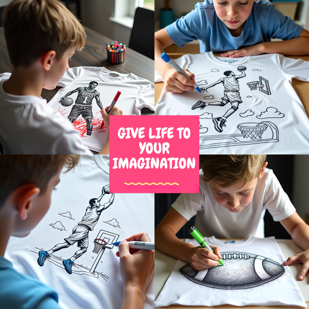 Kid's T-shirt Coloring Kit with 10 Fabric Markers - Lacrosse Player