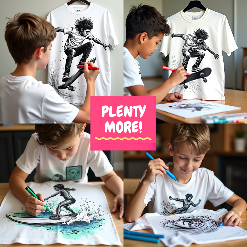 Unisex T-shirt Coloring Kit with 10 Fabric Markers - Skateboarding