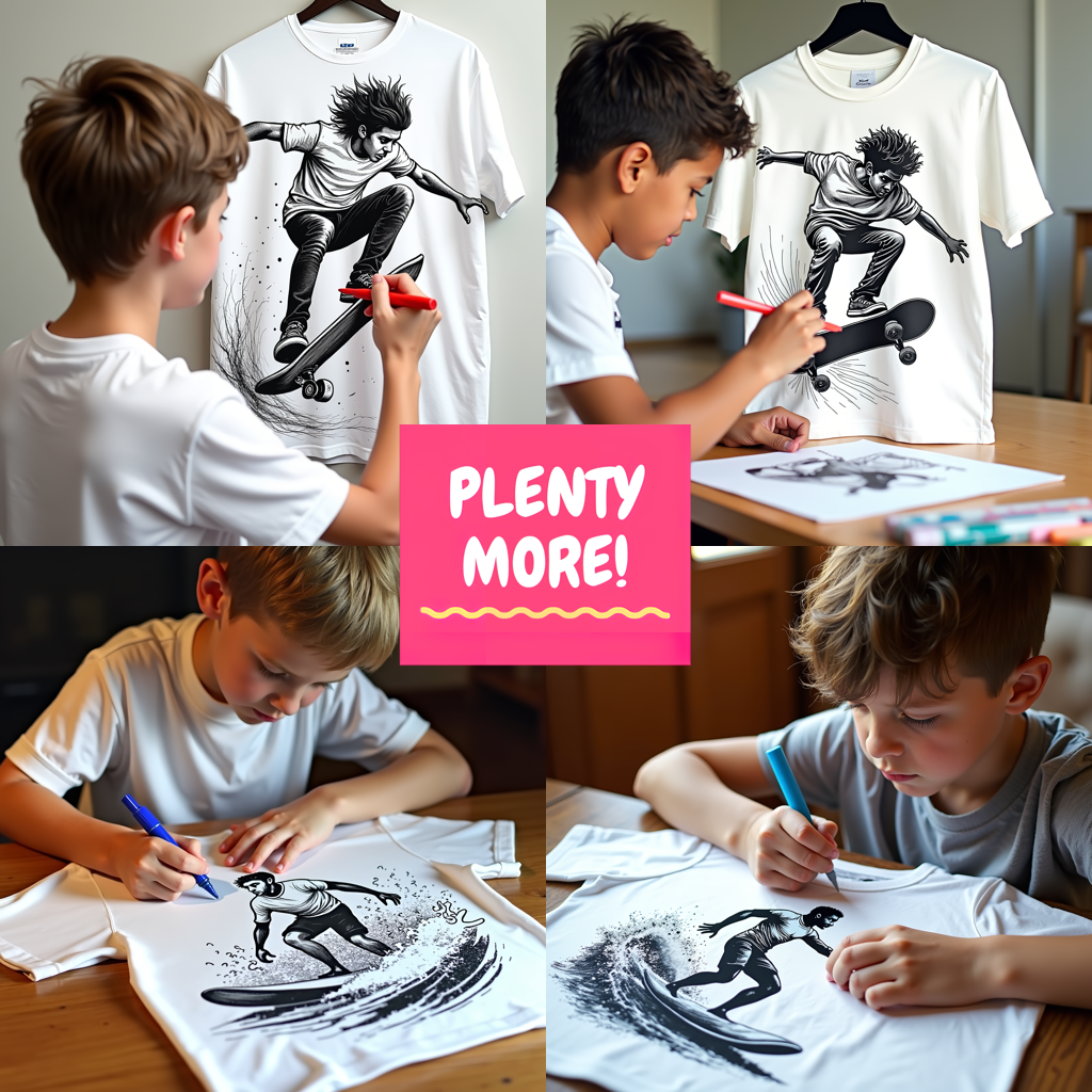 Kid's T-shirt Coloring Kit with 10 Fabric Markers - Skateboarding