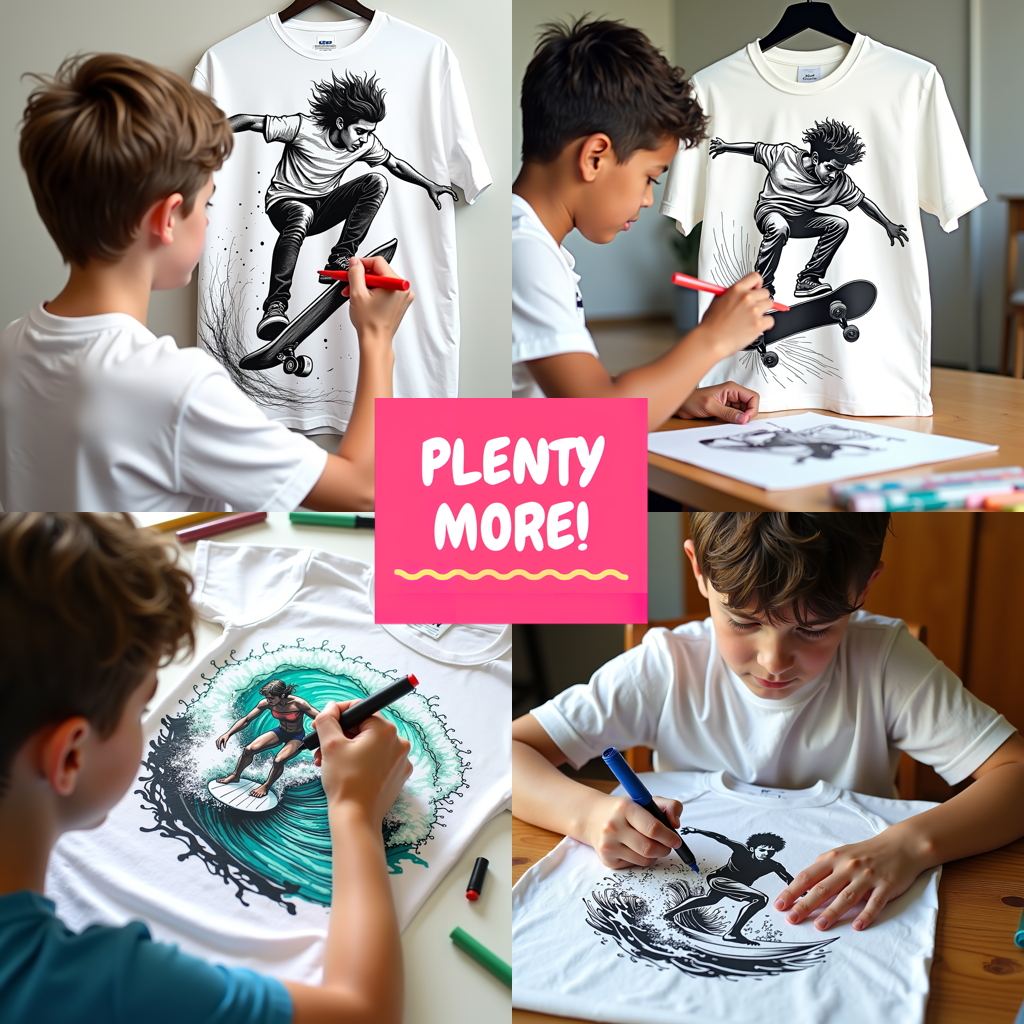 Kid's T-shirt Coloring Kit with 10 Fabric Markers - Skateboarding