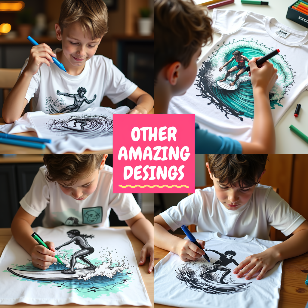 Kid's T-shirt Coloring Kit with 10 Fabric Markers - Surfing