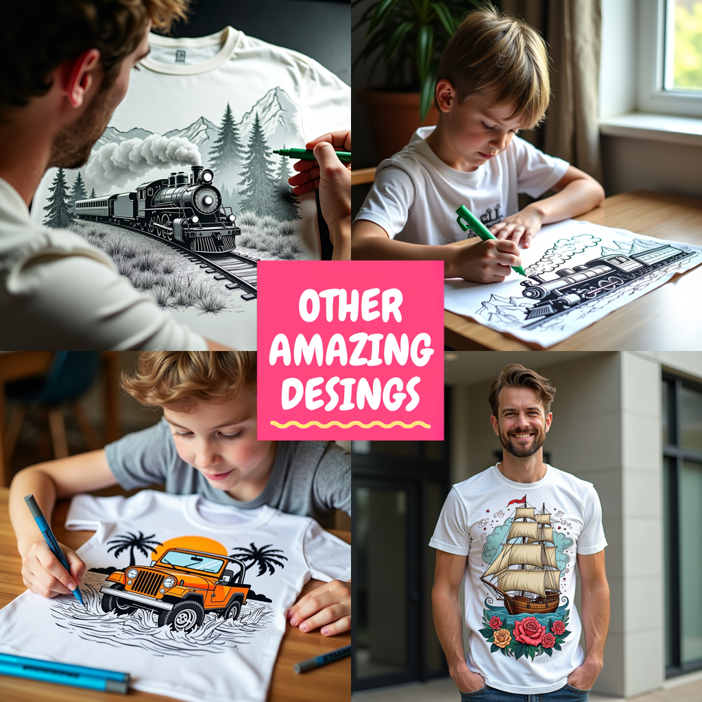 Unisex T-shirt Coloring Kit with 10 Fabric Markers - Steam Train