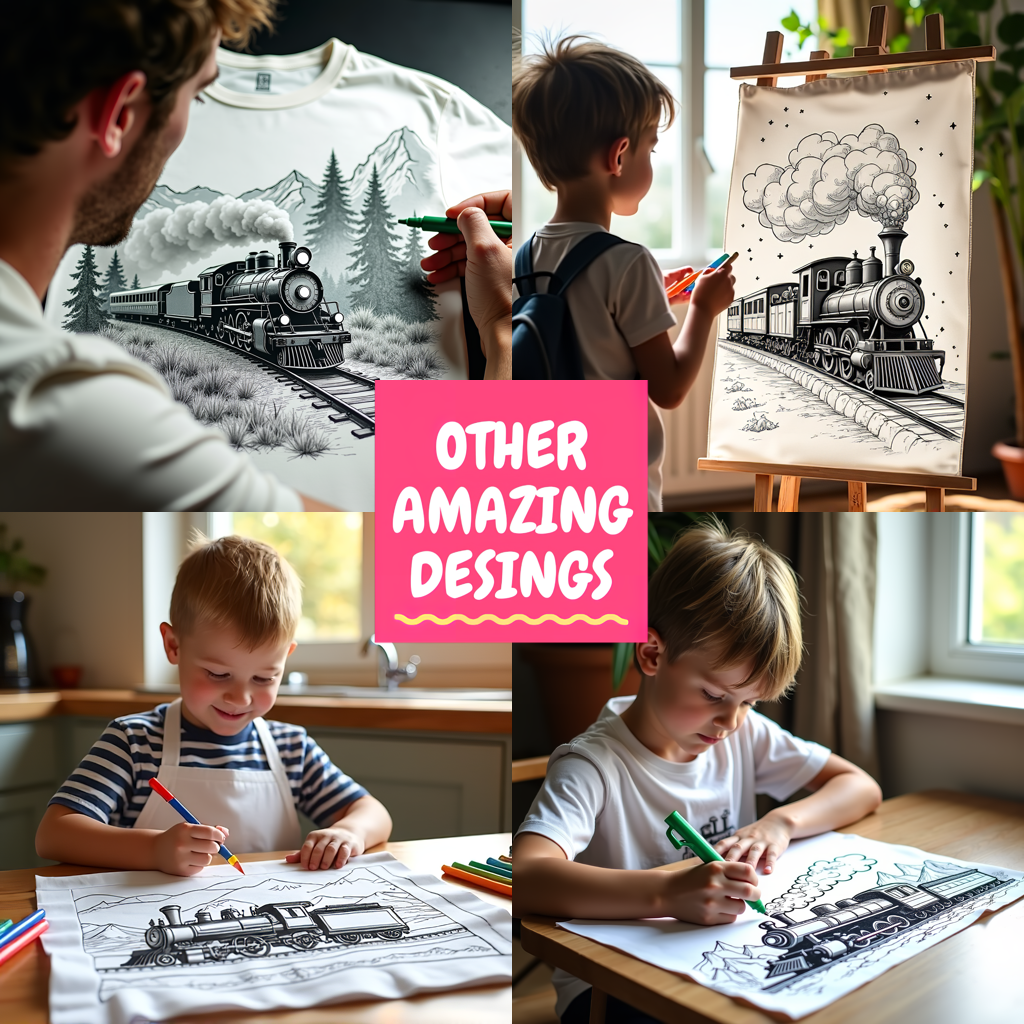 Unisex T-shirt Coloring Kit with 10 Fabric Markers - Steam Train