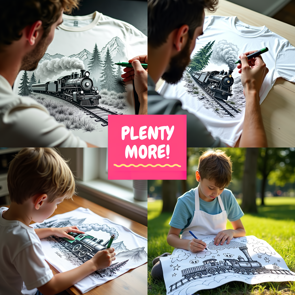 Adult Sweatshirt Coloring Kit with 10 Fabric Markers - Steam Train