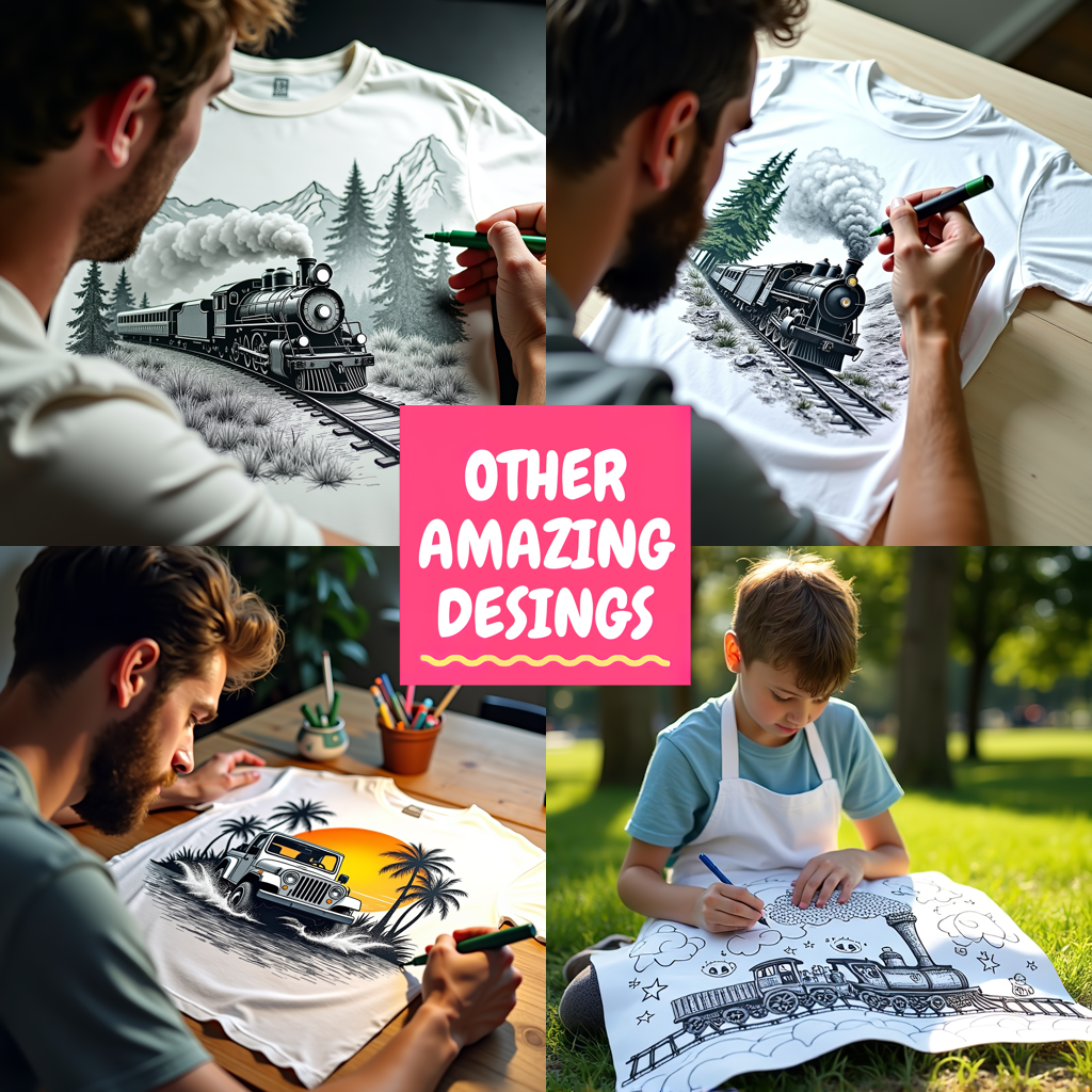 Adult Sweatshirt Coloring Kit with 10 Fabric Markers - Steam Locomotive