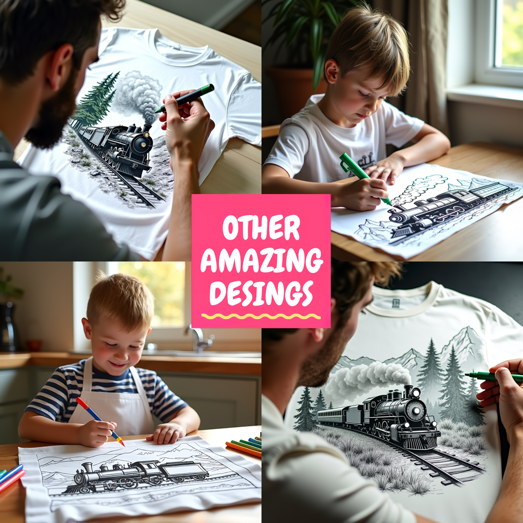 Unisex T-shirt Coloring Kit with 10 Fabric Markers - Steam Locomotive