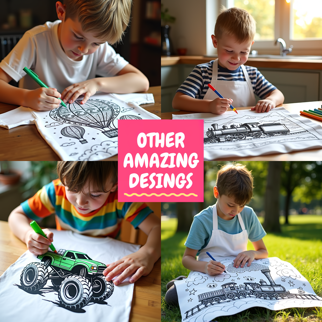 Kid's T-shirt Coloring Kit with 10 Fabric Markers - Steam Train