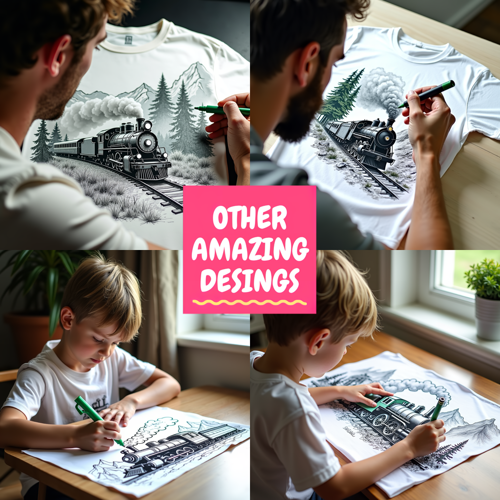 Unisex T-shirt Coloring Kit with 10 Fabric Markers - Steam Train