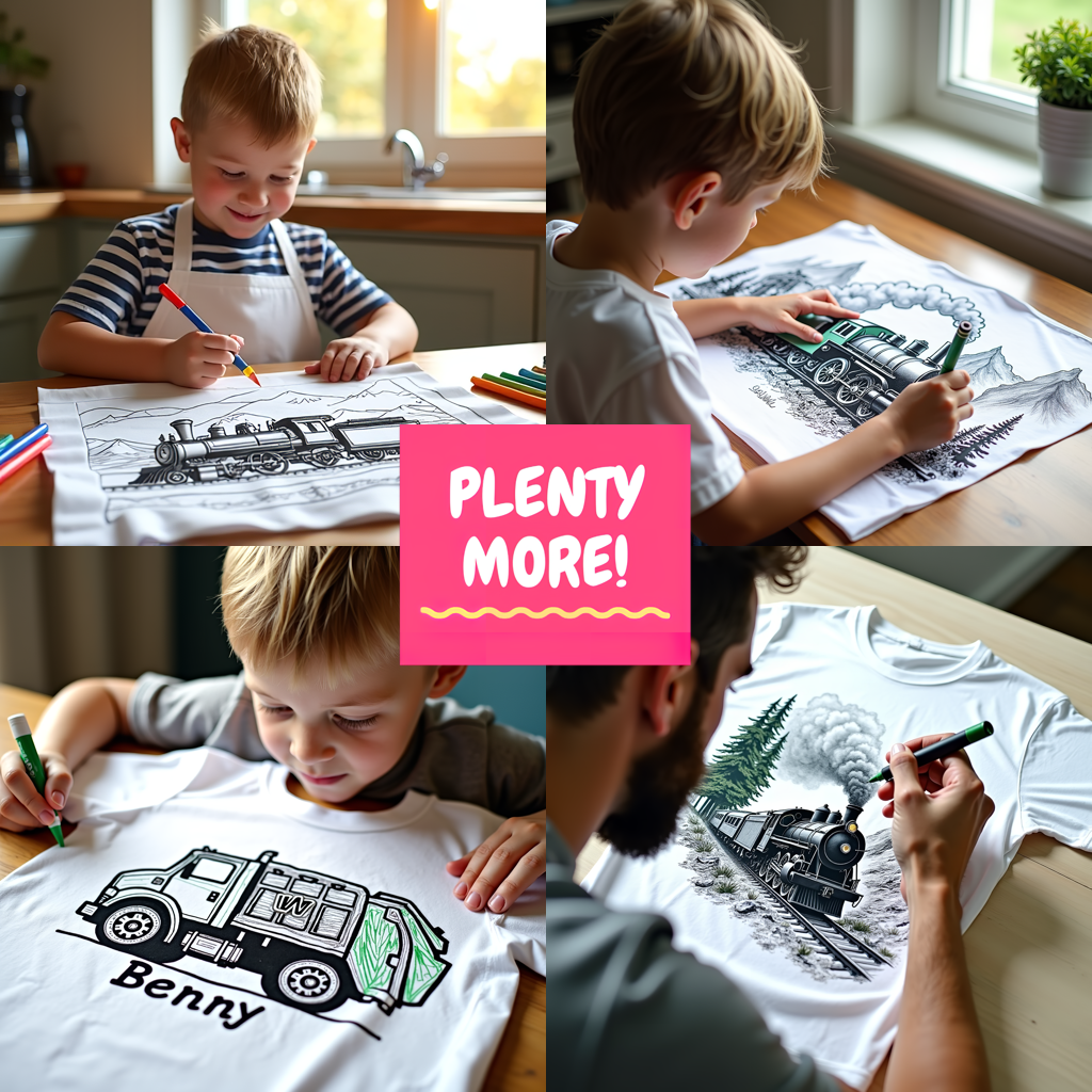 Kid's T-shirt Coloring Kit with 10 Fabric Markers - Steam Locomotive