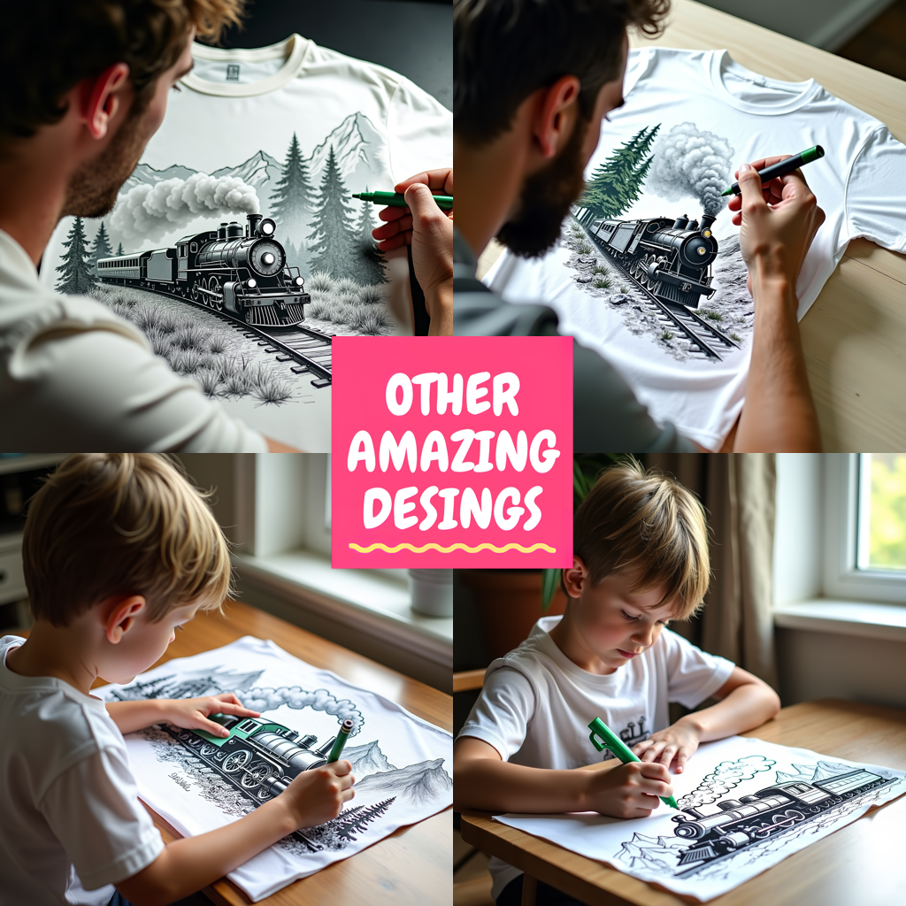 Unisex T-shirt Coloring Kit with 10 Fabric Markers - Steam Locomotive