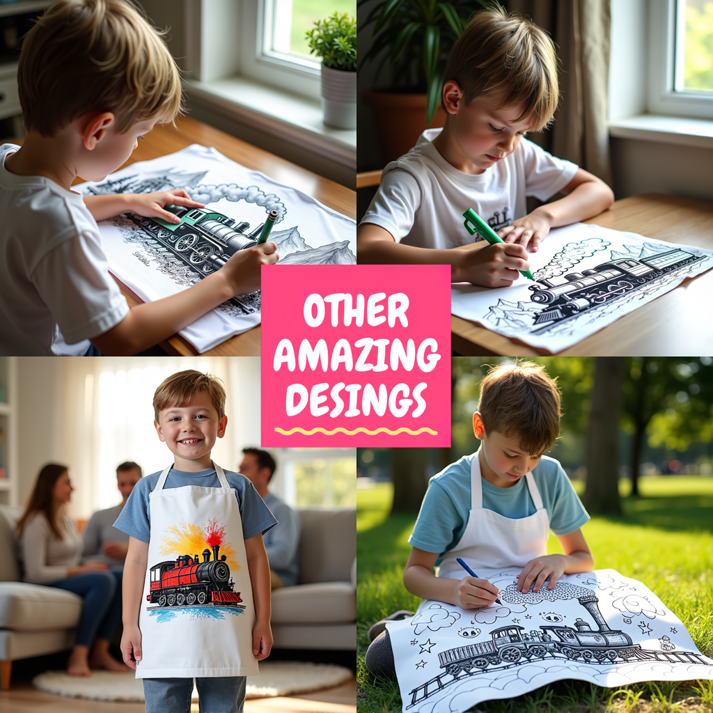 Kid's T-shirt Coloring Kit with 10 Fabric Markers - Steam Engines