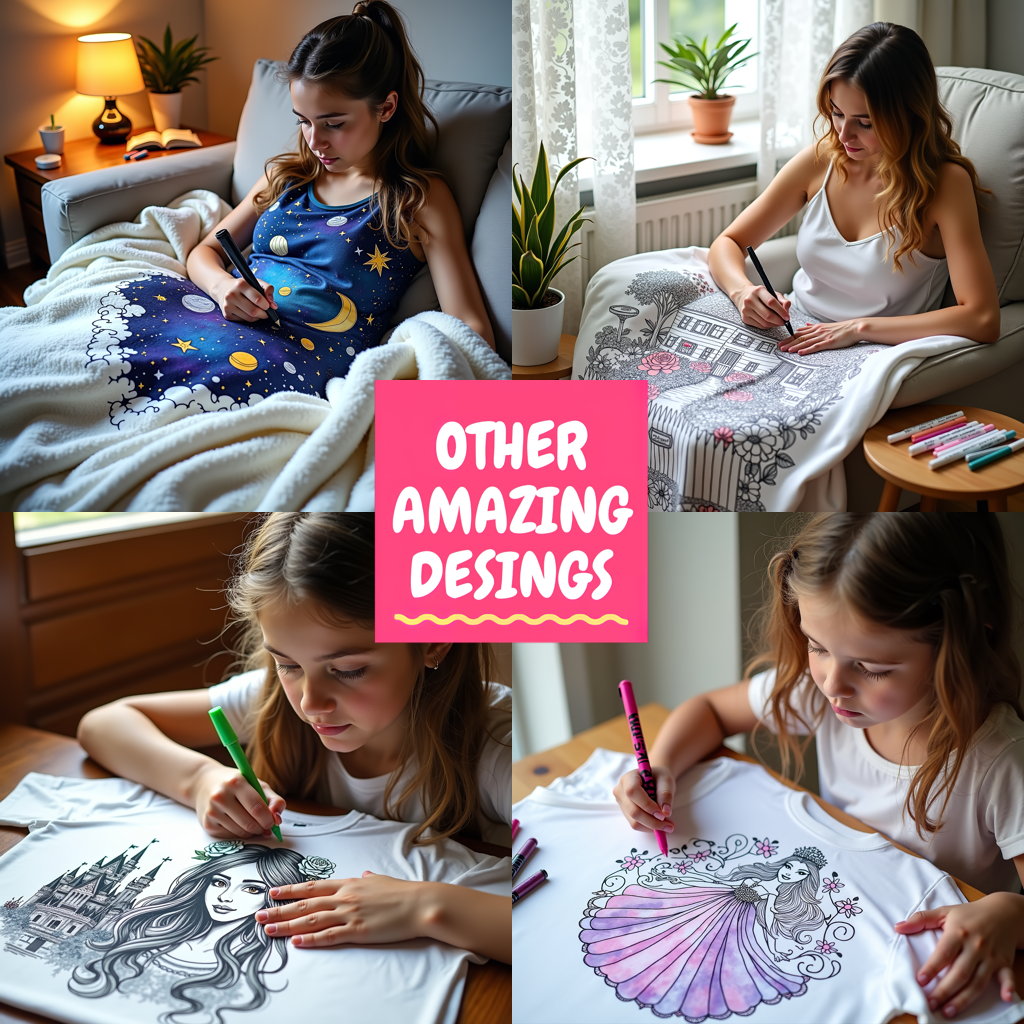 Blanket Coloring Kit with 10 Fabric Markers - Princess Portrait