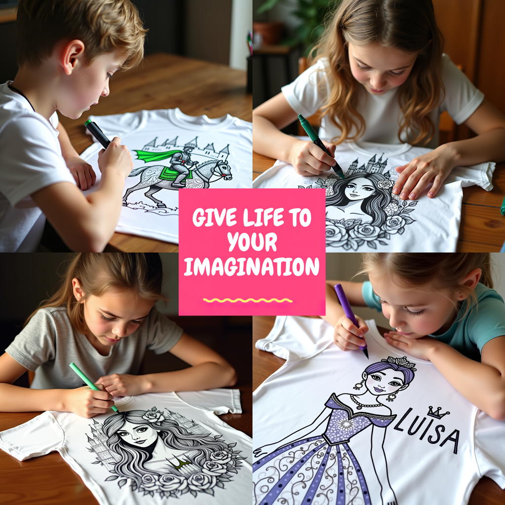 Kid's T-shirt Coloring Kit with 10 Fabric Markers - Royal Castle