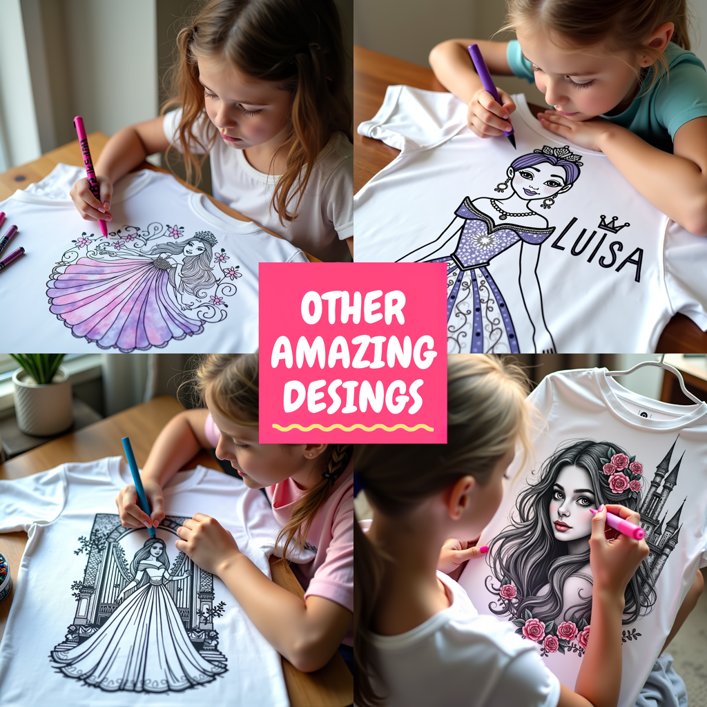 Unisex T-shirt Coloring Kit with 10 Fabric Markers - Elegant Princess