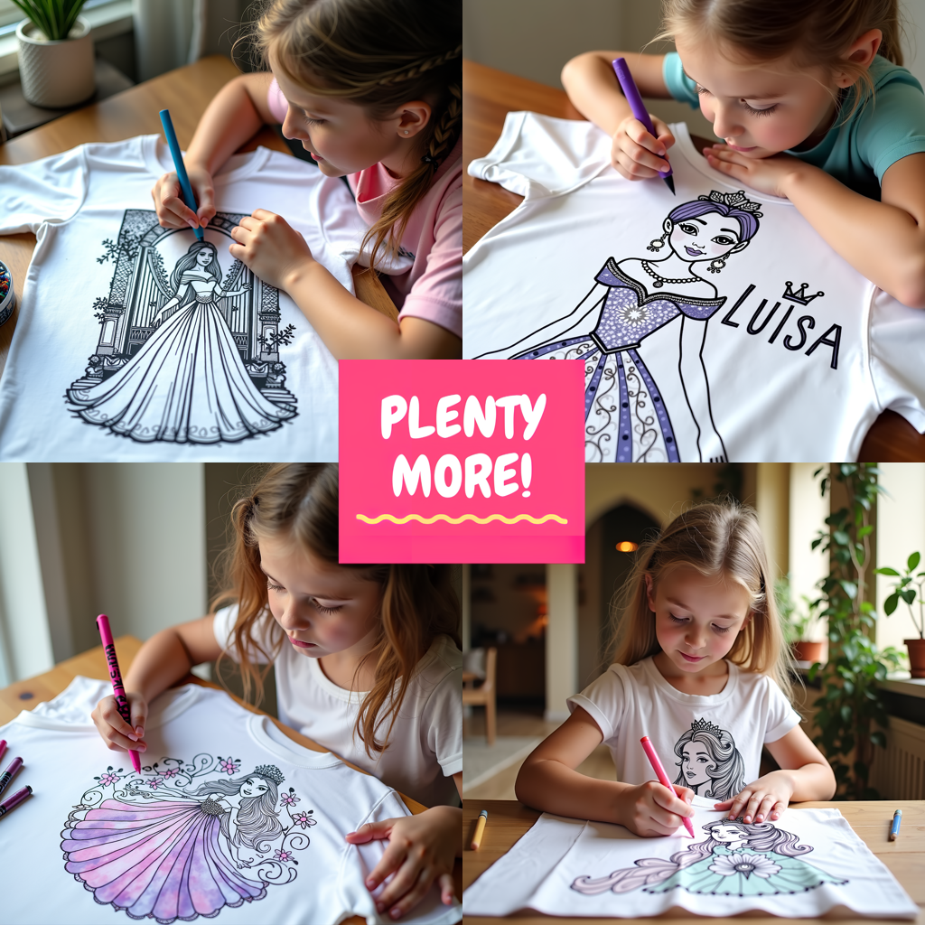 Kid's T-shirt Coloring Kit with 10 Fabric Markers - Elegant Princess